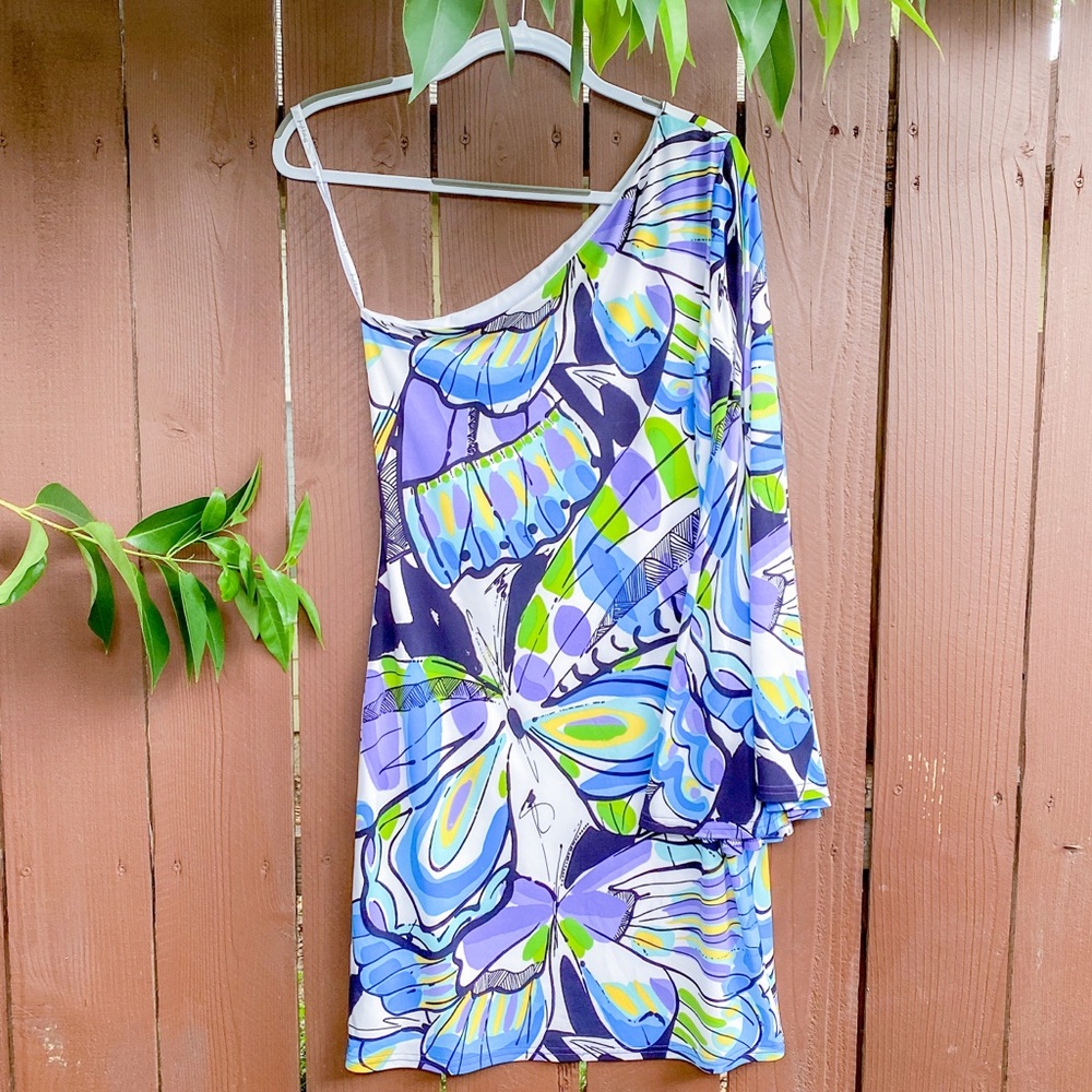 Joseph Ribkoff Bell Sleeve One Shoulder Dress Sz 6